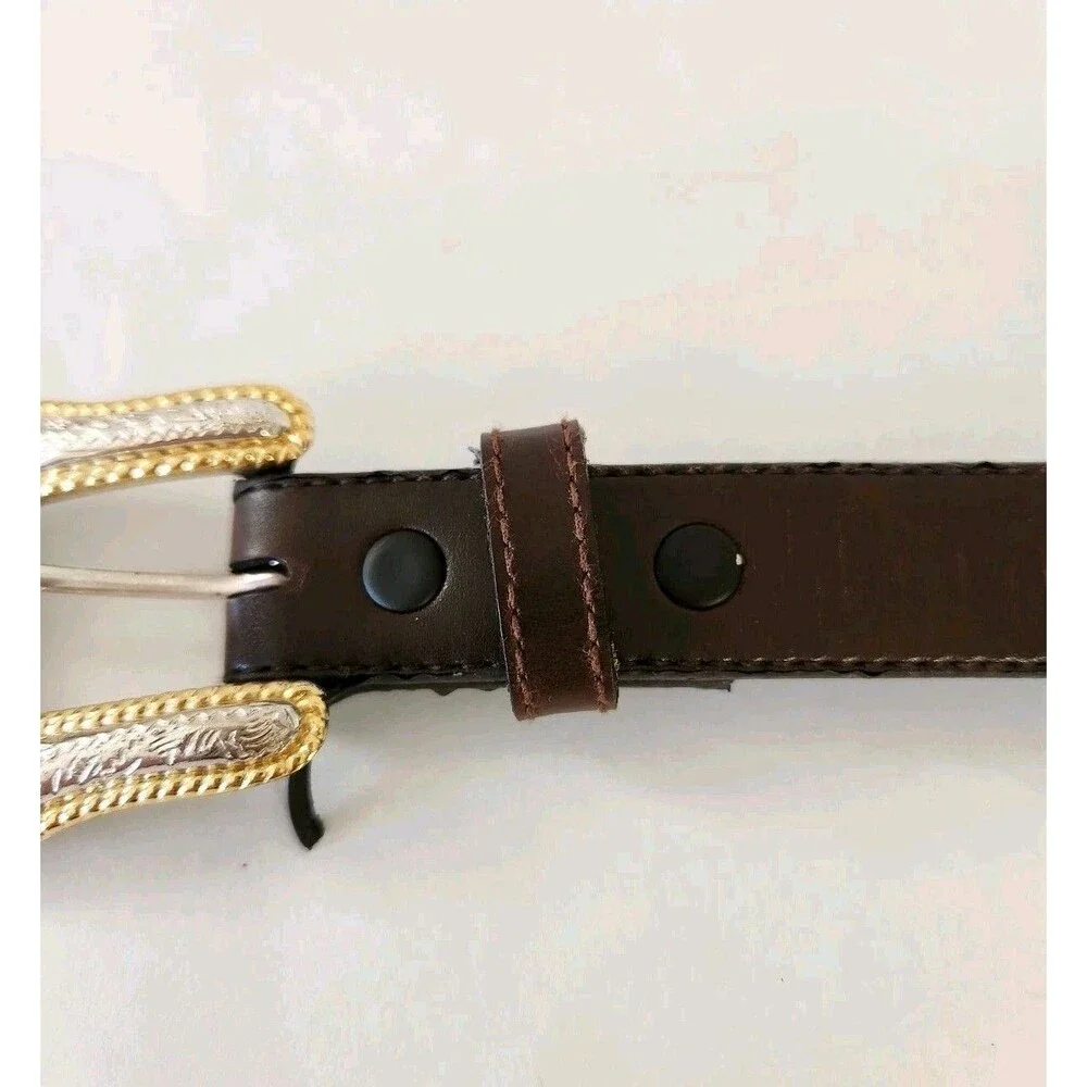 Boys Belt Brown Leather 3D Bull Rider  Silver Plated Hardware Western Sz 24 FLAW